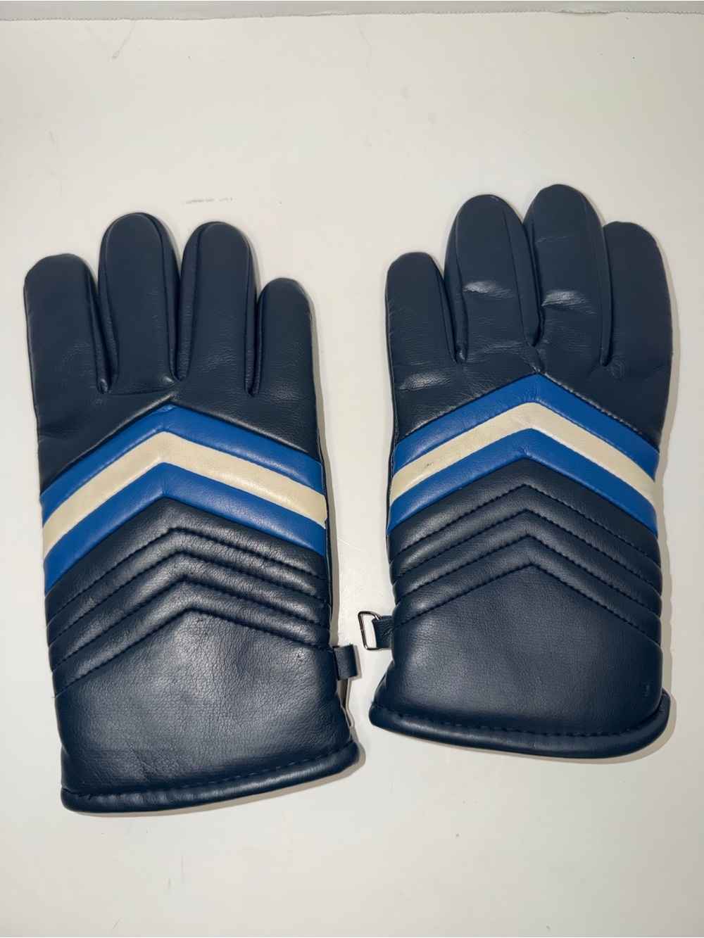 Men's Navy Leather Gloves with Blue and White Chevron Detail